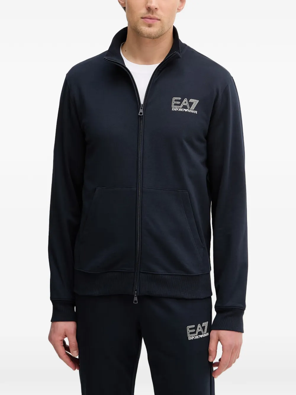 Ea7 Emporio Armani Gebreid vest met rits en logo Blauw