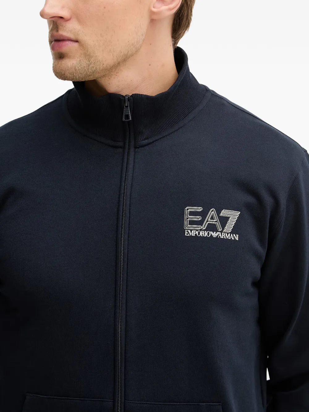 Ea7 Emporio Armani Gebreid vest met rits en logo Blauw