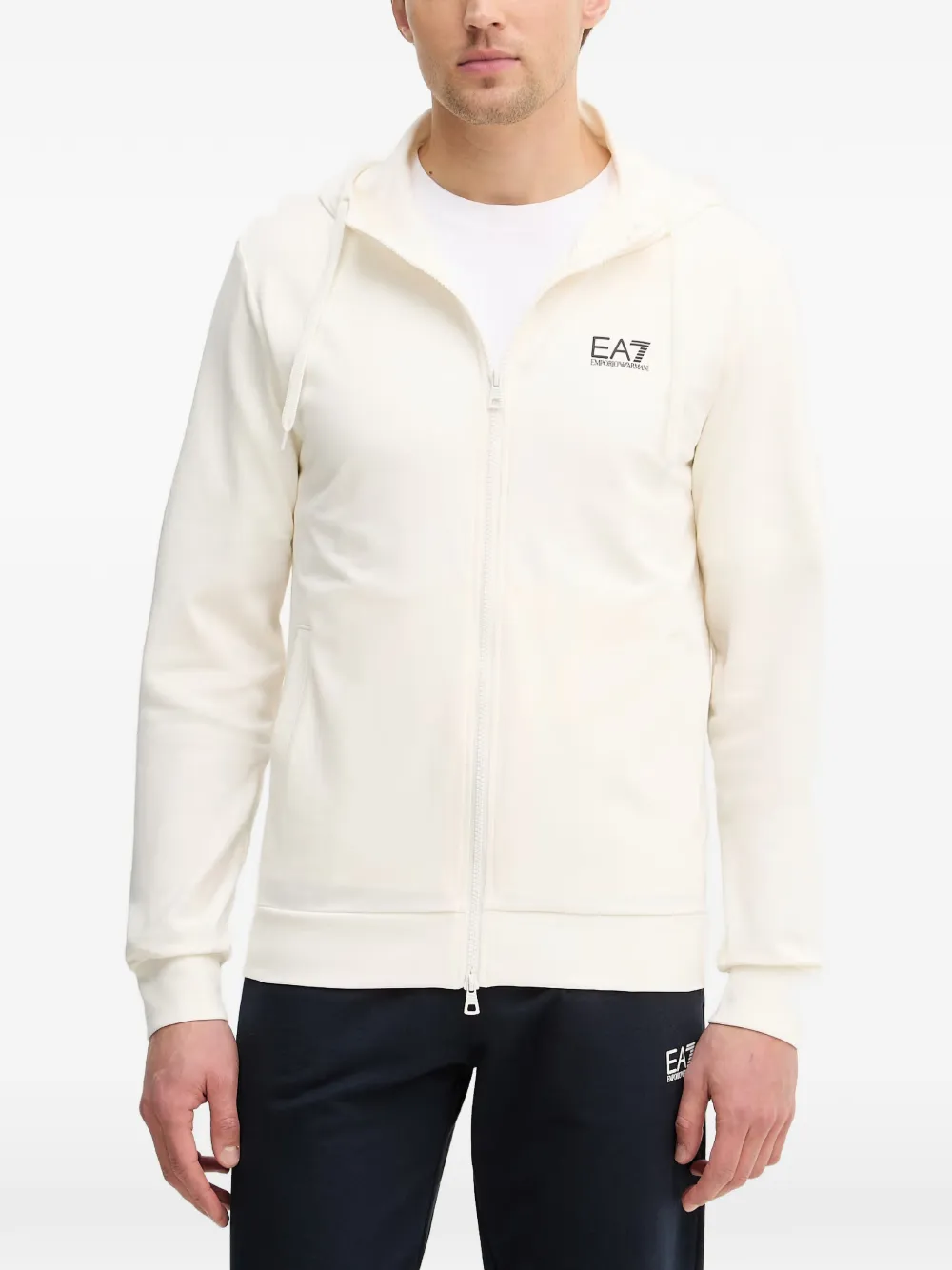 Ea7 Emporio Armani Hoodie met logoprint en rits Beige