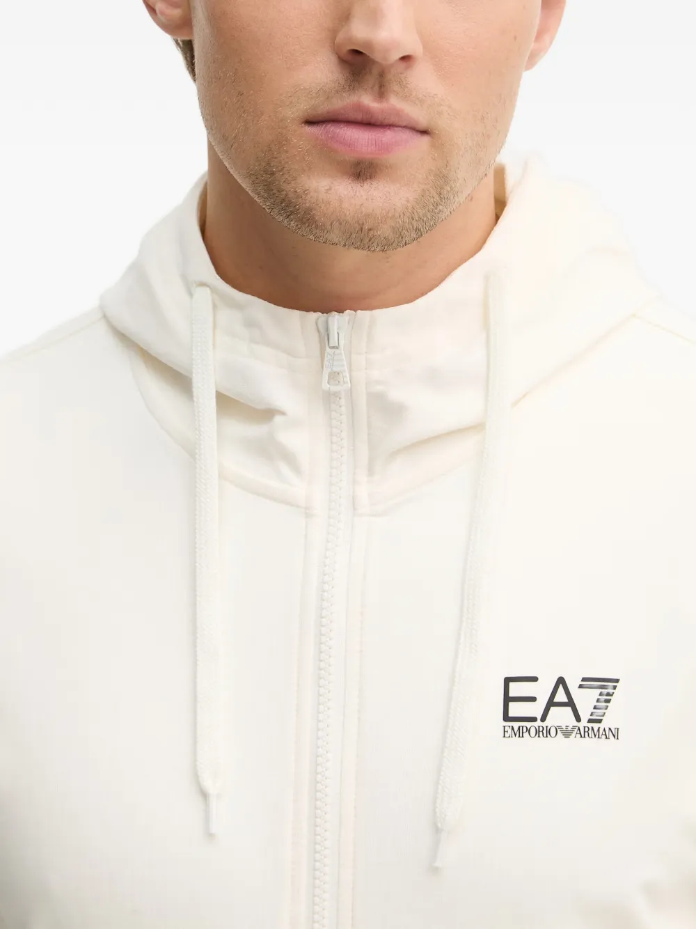 Ea7 Emporio Armani Hoodie met logoprint en rits Beige