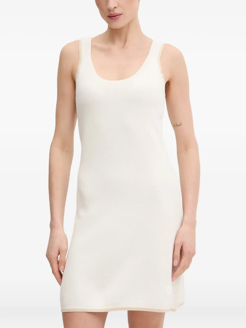 Ea7 Emporio Armani logo-patch ribbed-trim mini dress - Toni neutri