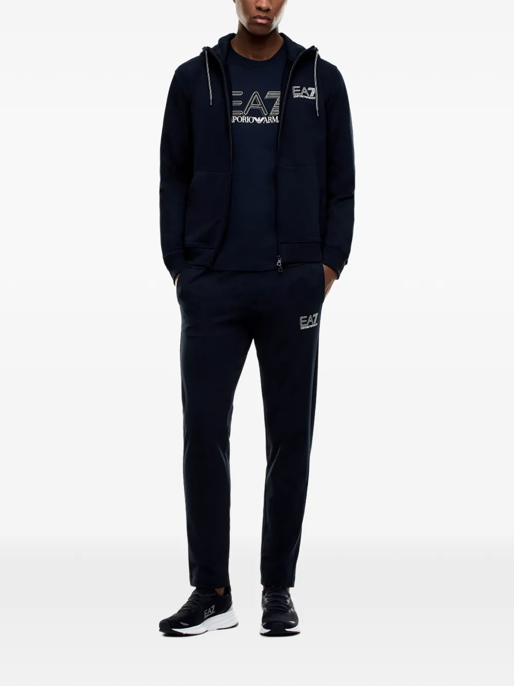 Ea7 Emporio Armani pure cotton tracksuit with hood Blauw