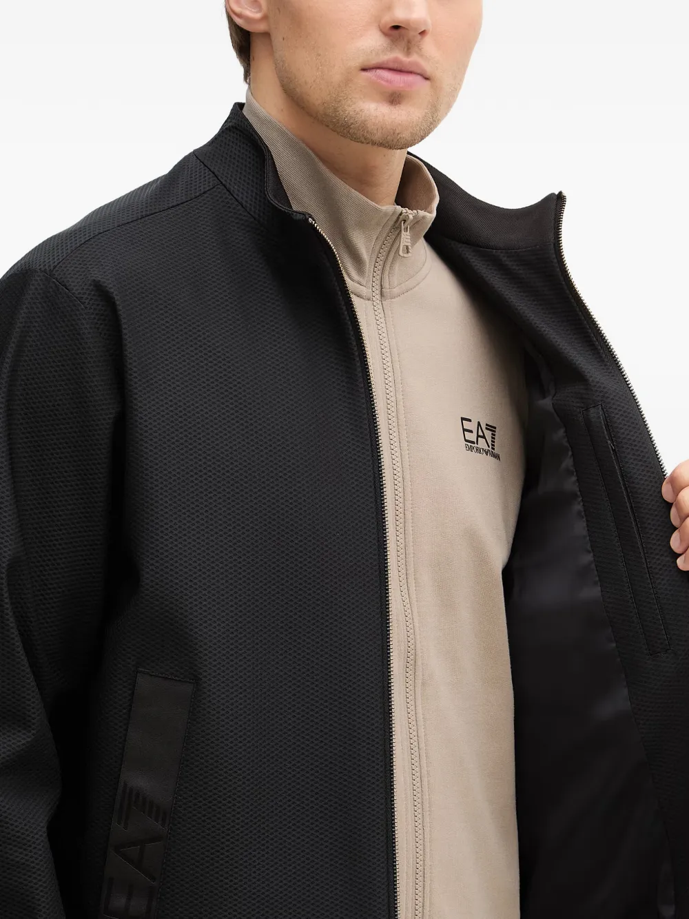 Ea7 Emporio Armani zipped geometric bomber jacket Zwart