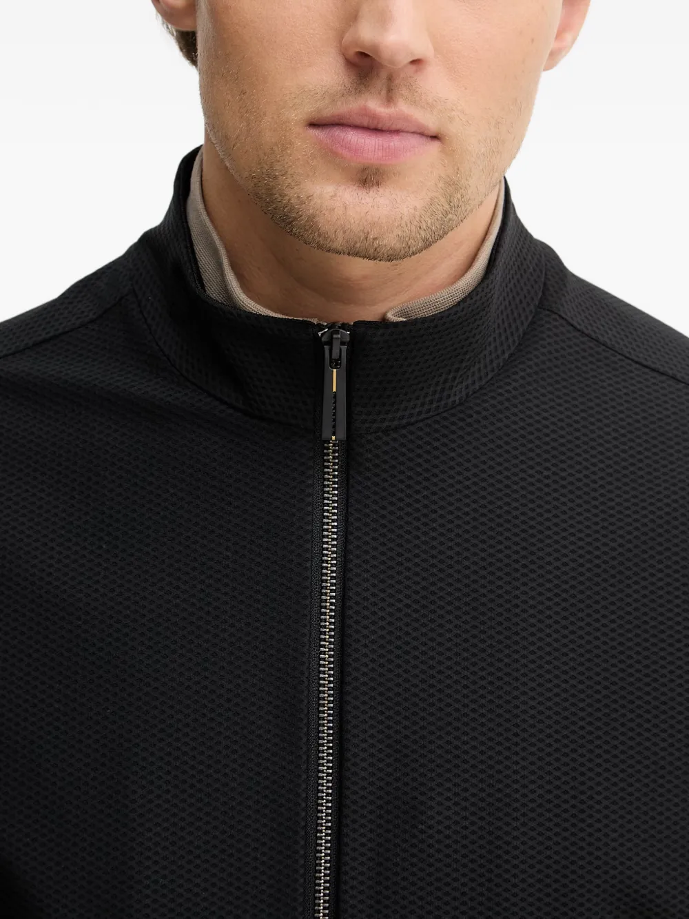 Ea7 Emporio Armani zipped geometric bomber jacket Zwart