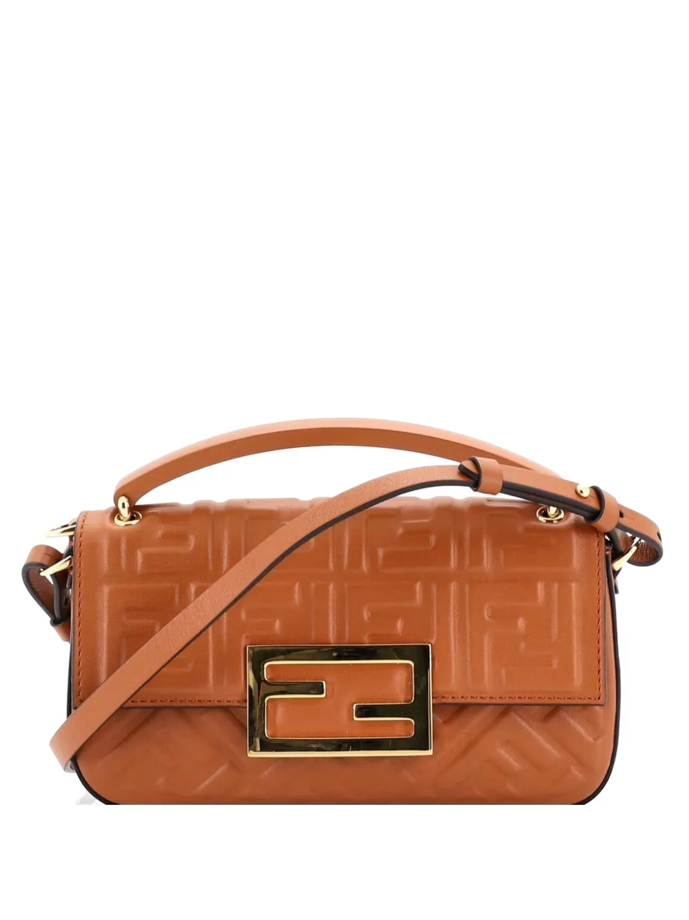 Fendi Pre-Owned Midi Baguette Chain Bag Zucca Embossed Leather Small shoulder bag - Marrone