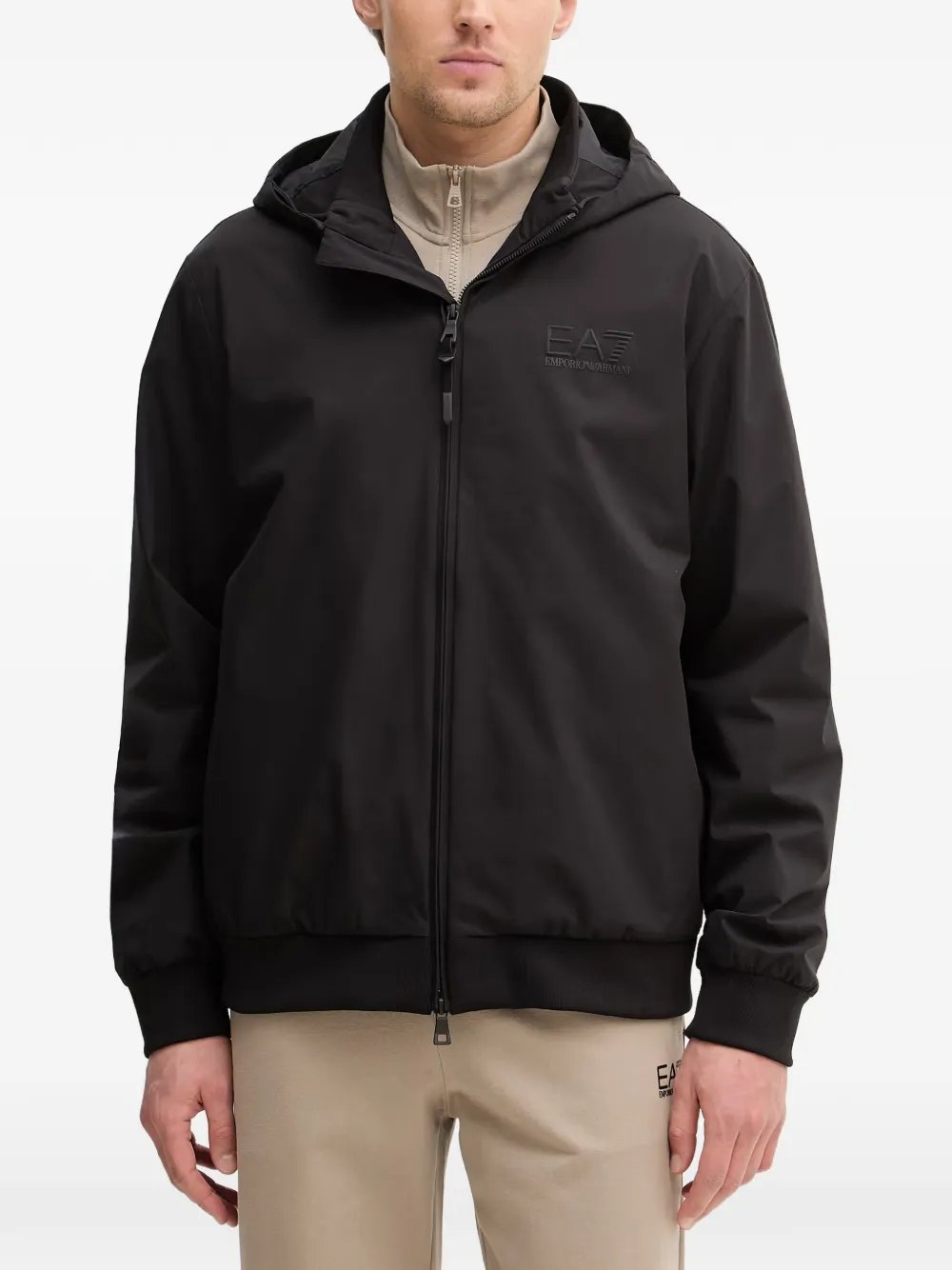 Ea7 Emporio Armani Giacca con logo e cappuccio - Nero