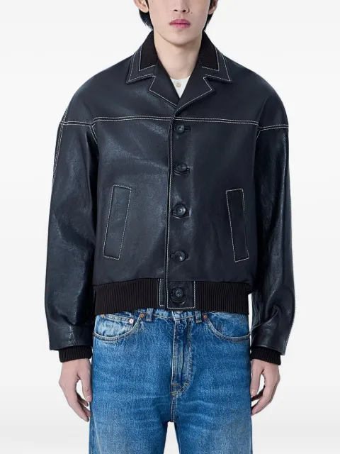 Wales Bonner ribbed trims leather jacket