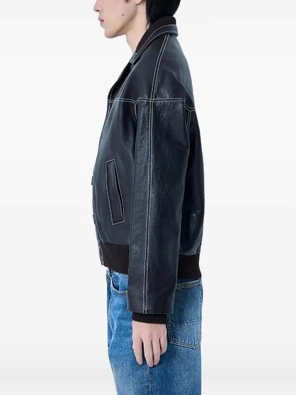 Wales Bonner Ribbed Trims Notched Leather Jacket | Brown | FARFETCH