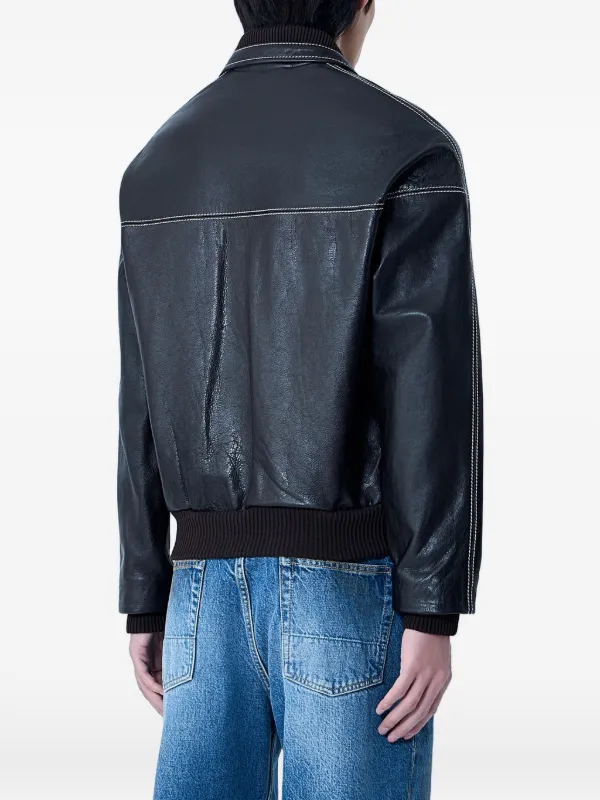 Wales Bonner Ribbed Trims Notched Leather Jacket | Brown | FARFETCH