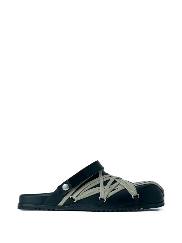 Rick Owens Temple Megalace Mules Granola in Washed Calf Leather in Black
