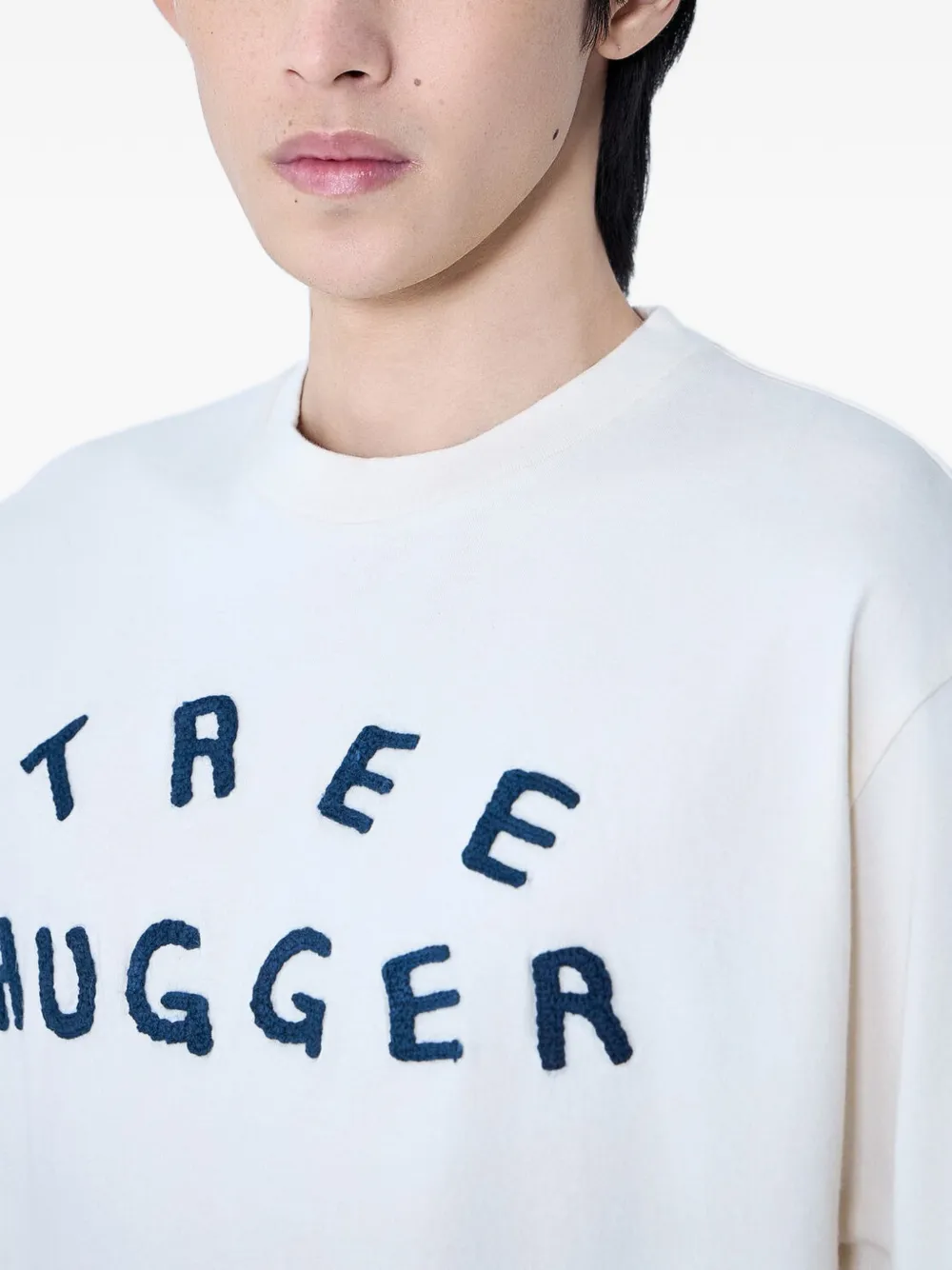 STORY mfg. T-shirt met geborduurd logo Beige