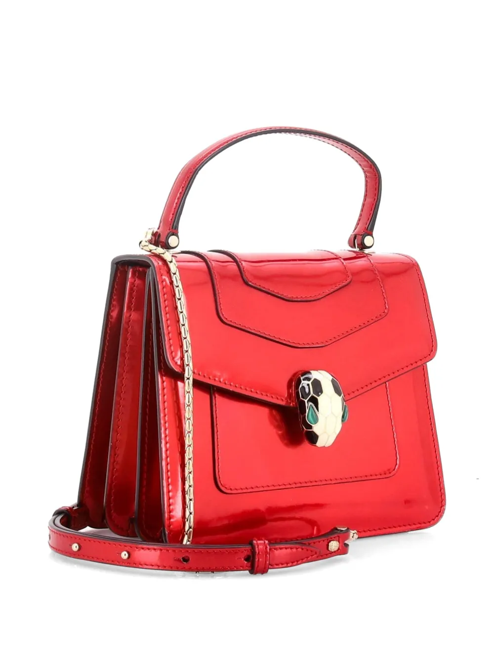  Bvlgari Pre-owned Serpenti Top Handle Bag Patent Small Satchel - Red 