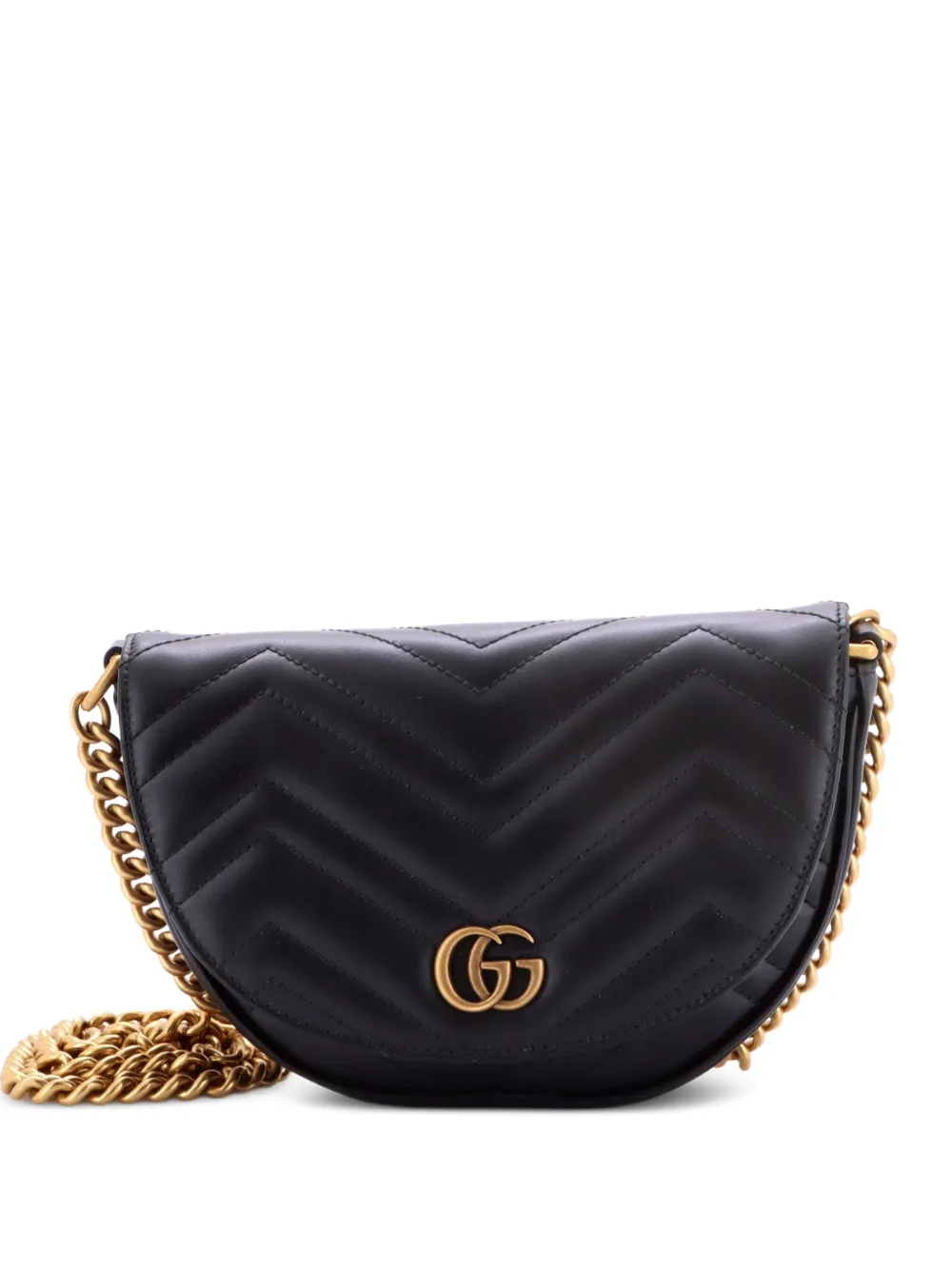 Gucci Pre-Owned GG Marmont Half Moon Flap Matelasse Leather Mini crossbody bag - Nero