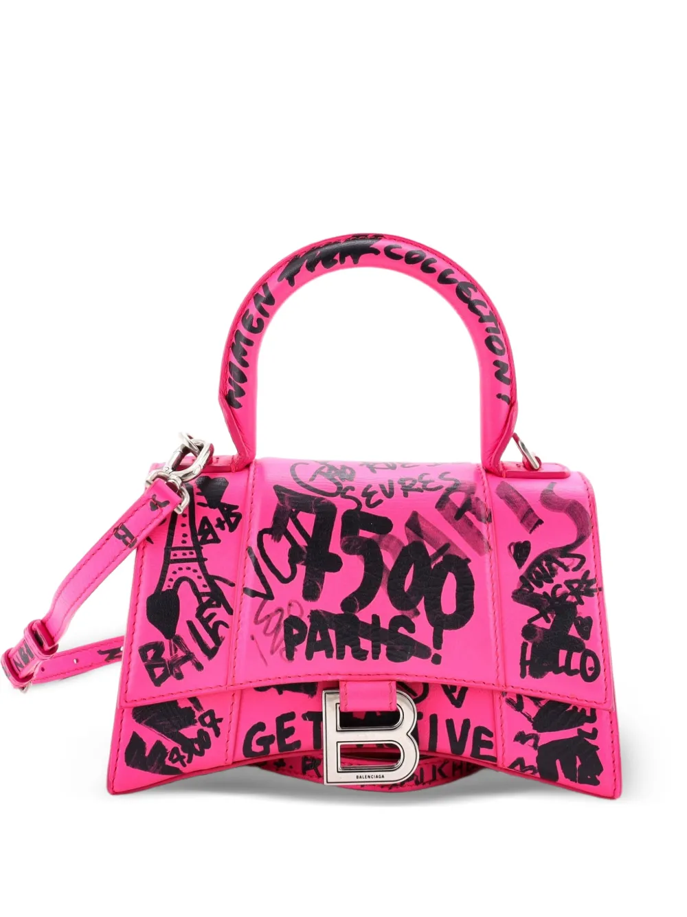Balenciaga Pre-Owned Graffiti Hourglass Top Handle Bag Leather XS satchel - Rosa