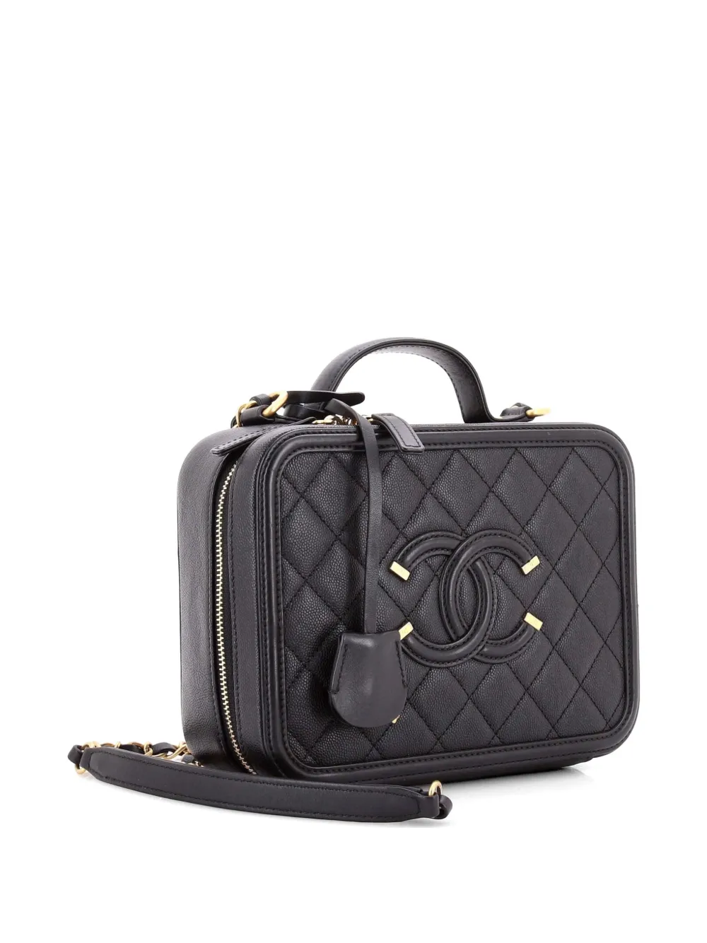 Filigree Vanity Case Quilted Caviar Medium Satchel