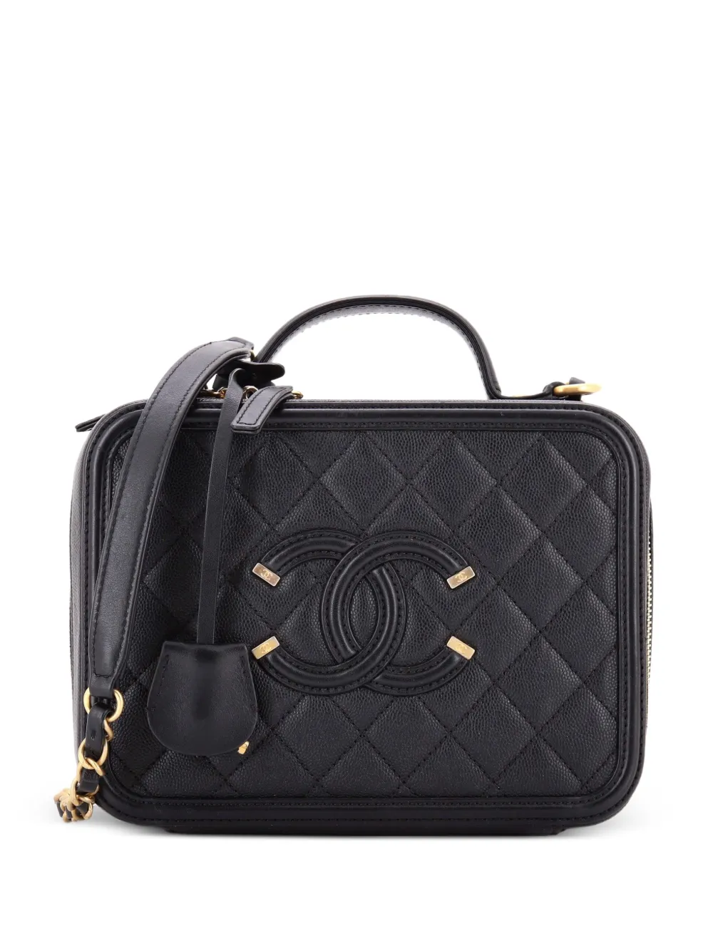 CHANEL Pre-Owned Filigree Vanity Case Quilted Caviar Medium satchel - Black