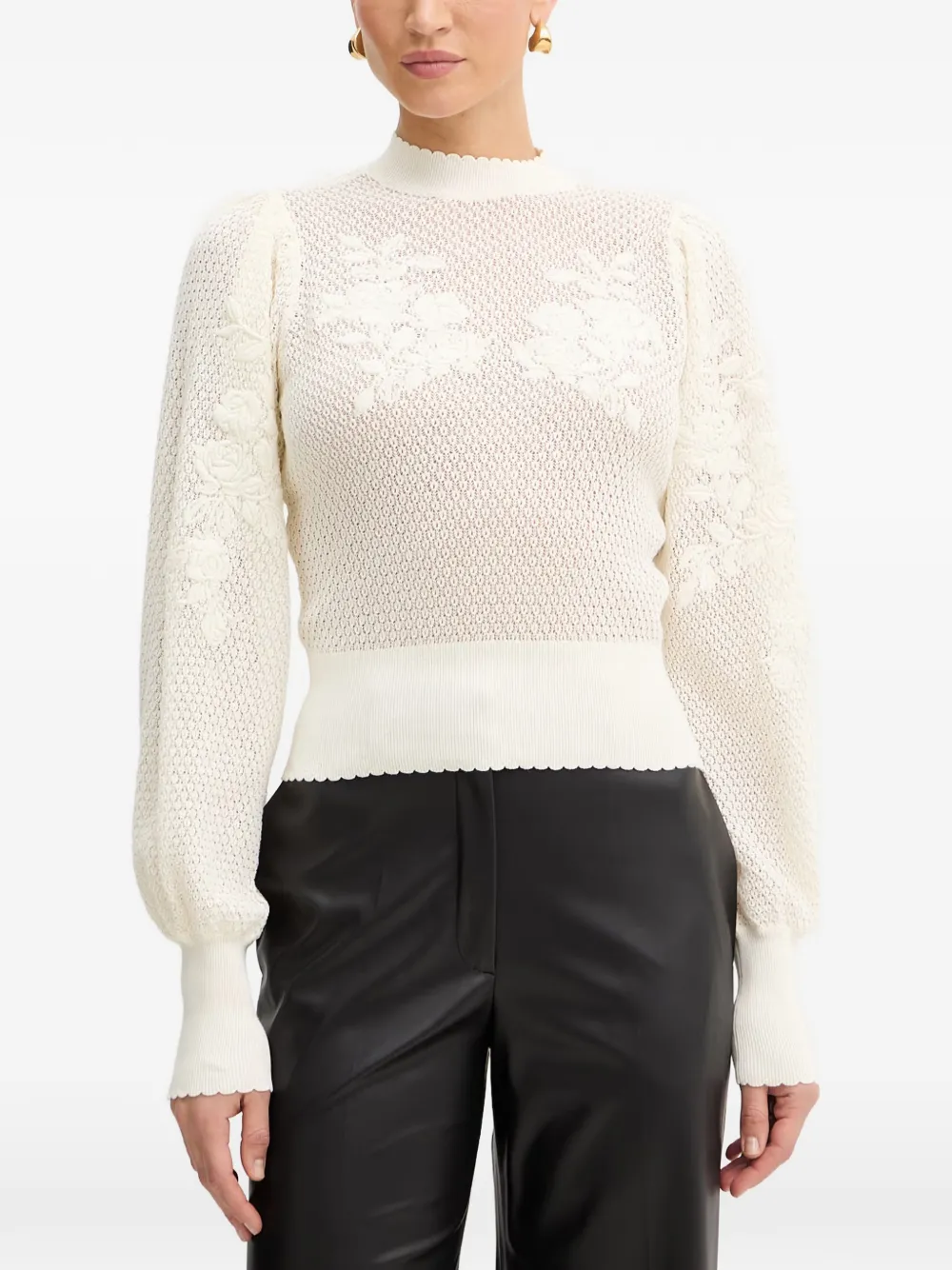 TWINSET floral-embroidered open-knit sweater - Toni neutri
