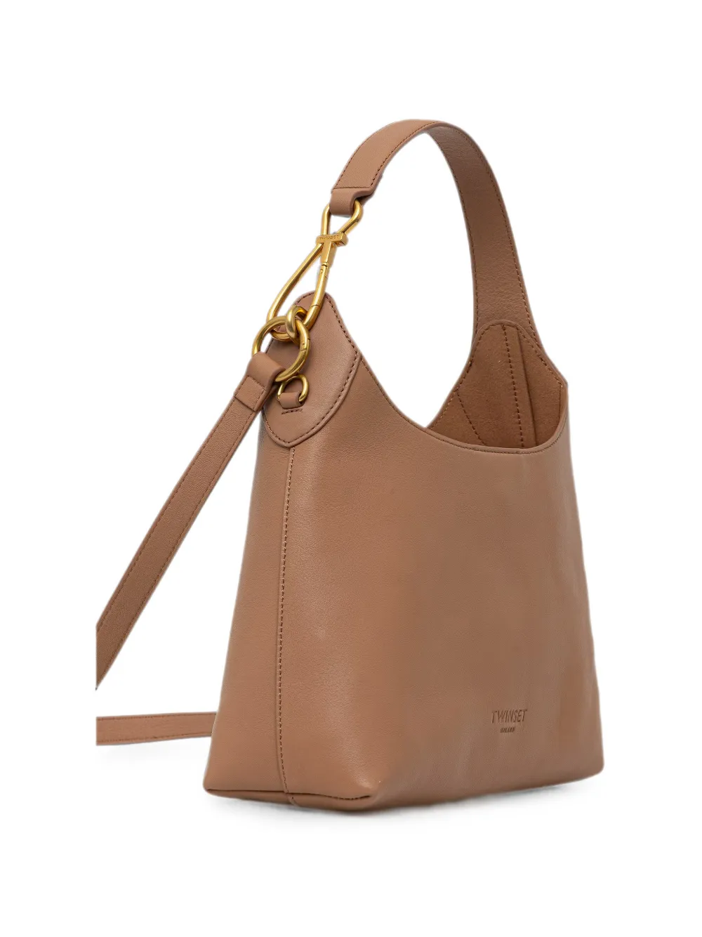 TWINSET Kleine leren shopper met logo-reliëf Bruin