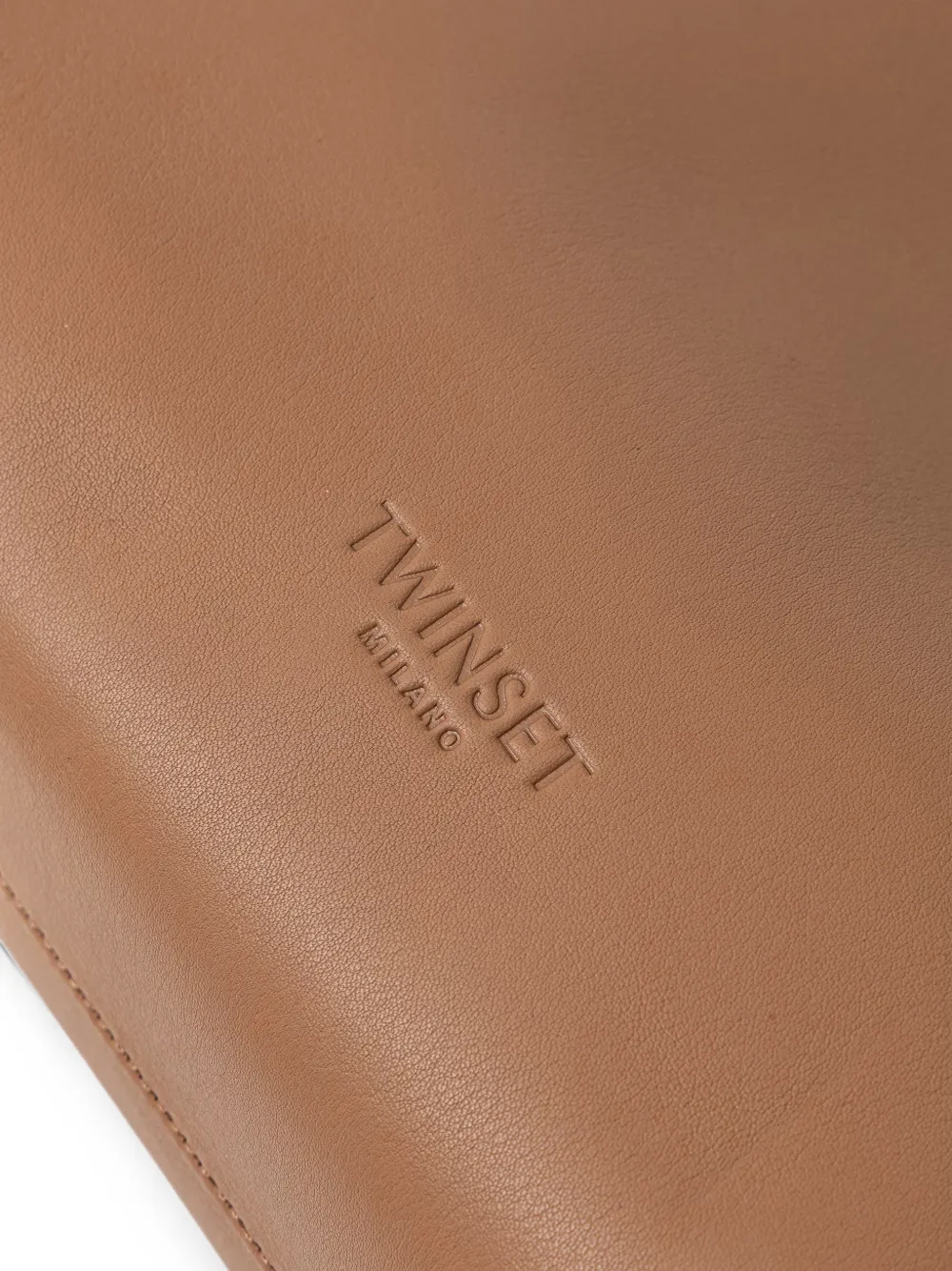 TWINSET Kleine leren shopper met logo-reliëf Bruin