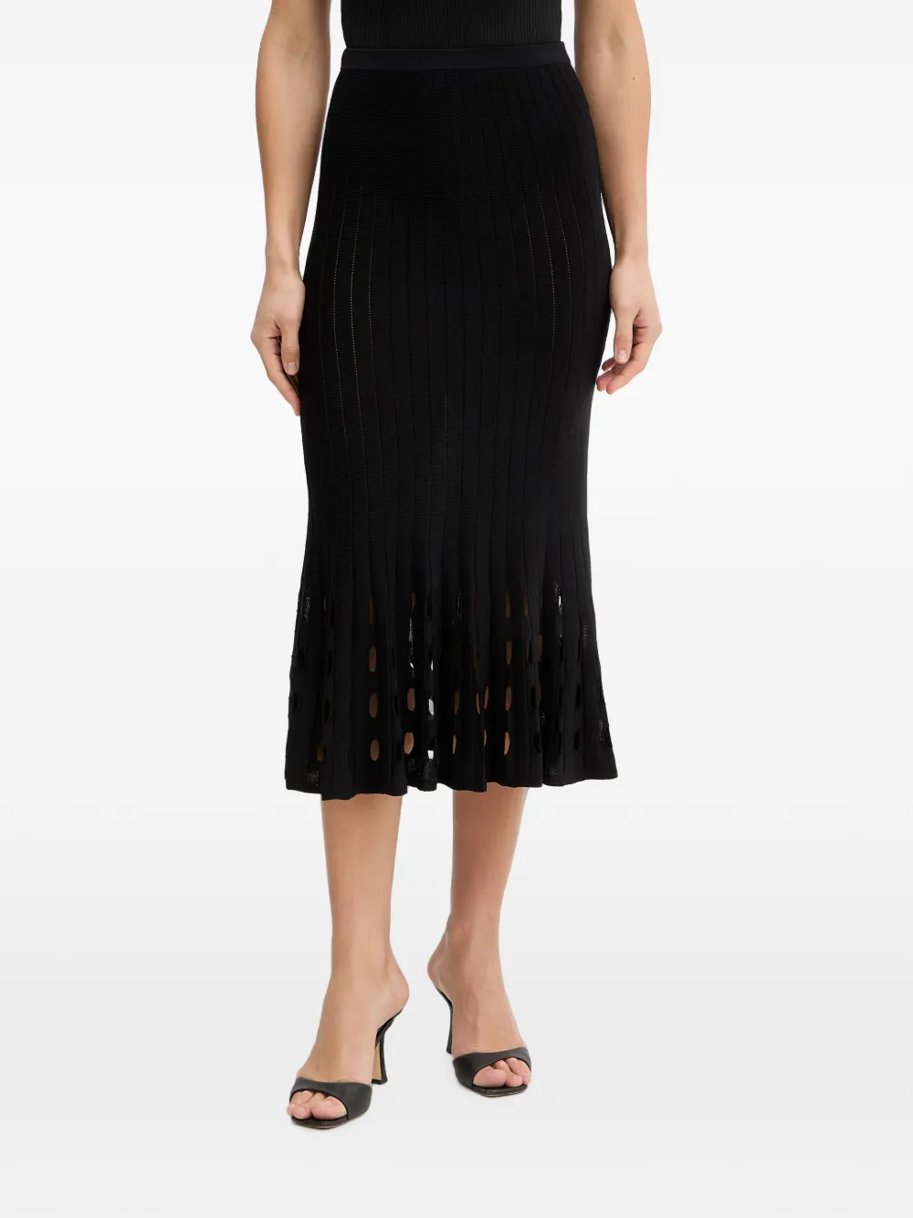 TWINSET ribbed cut-out midi skirt - Nero
