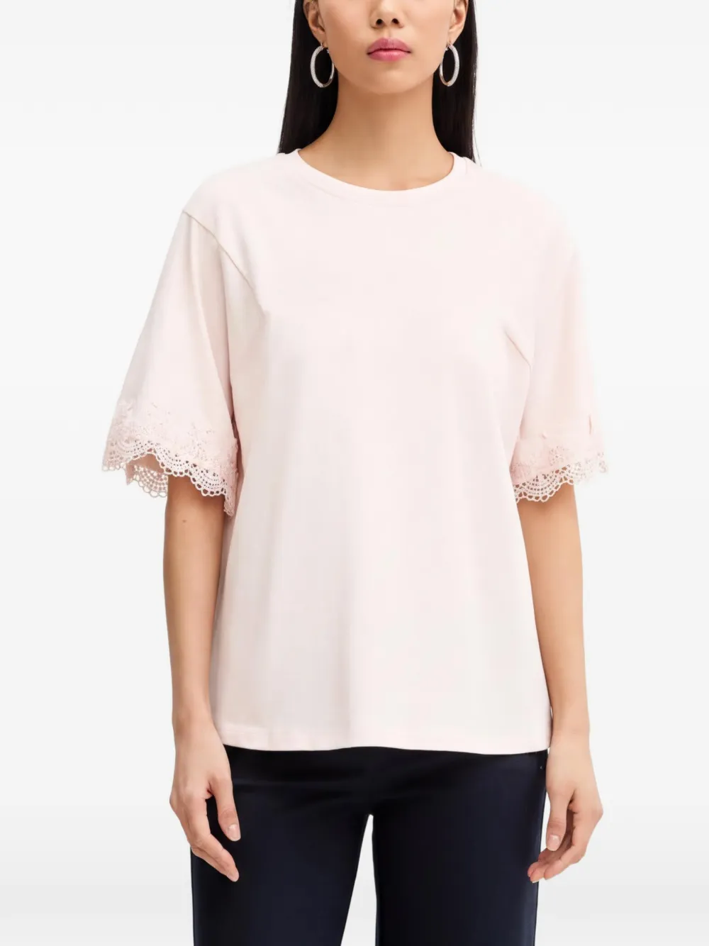 TWINSET T-shirt con bordo in pizzo - Rosa