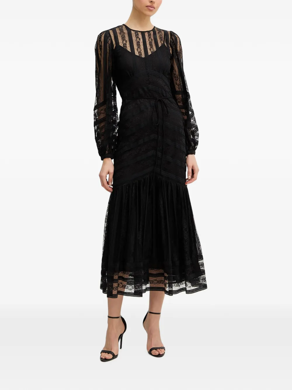 TWINSET lace-panelled ruffled midi dress - Nero