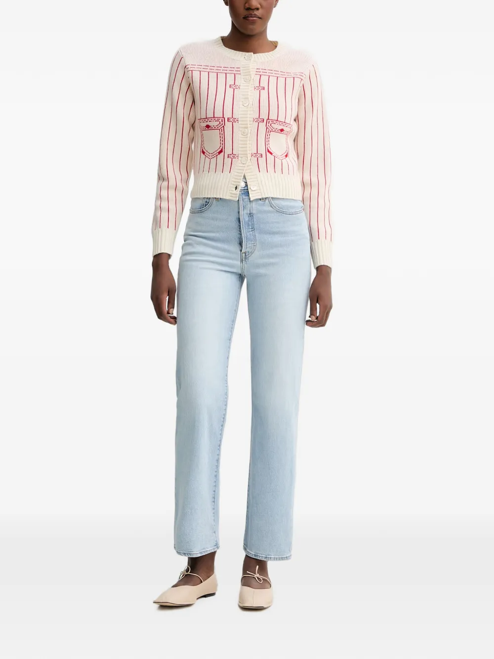 Kenzo Trompe l'oeil gestreept vest met knopen Beige