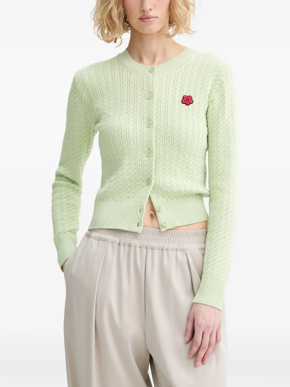 Kenzo Boke Flower cable-knit cardigan - Verde