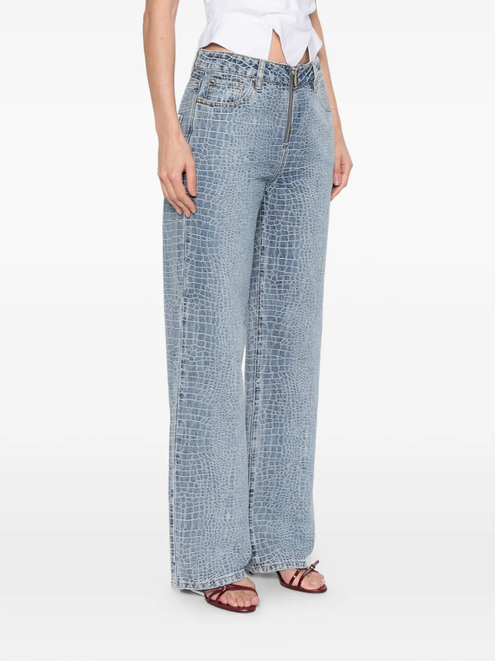 Croc-Effect Straight-Leg Jeans