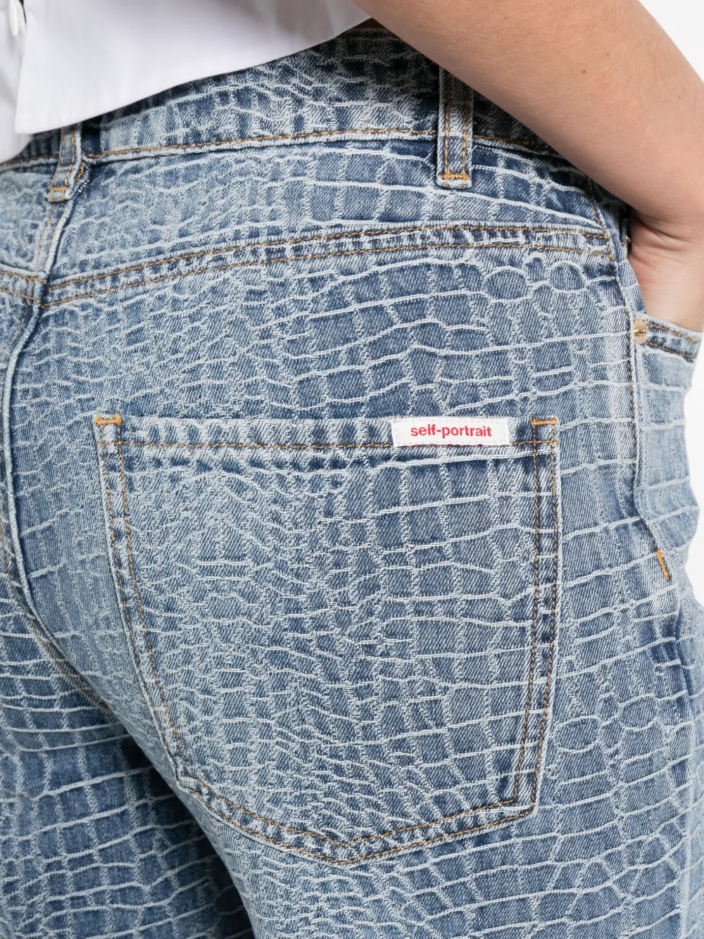 Croc-Effect Straight-Leg Jeans