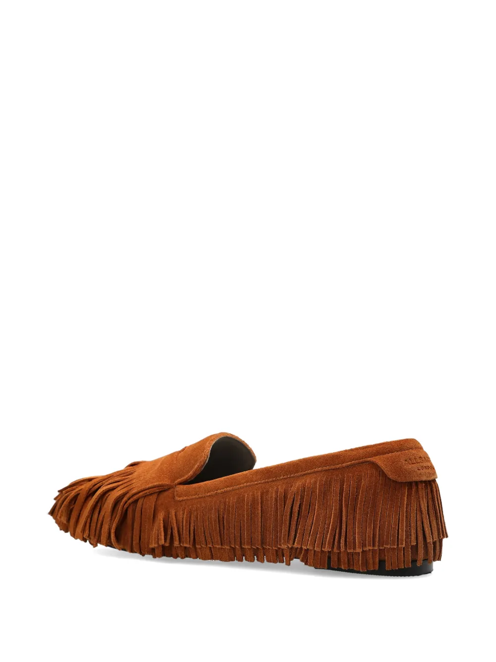 AllSaints Sandy suède loafers met franje Bruin