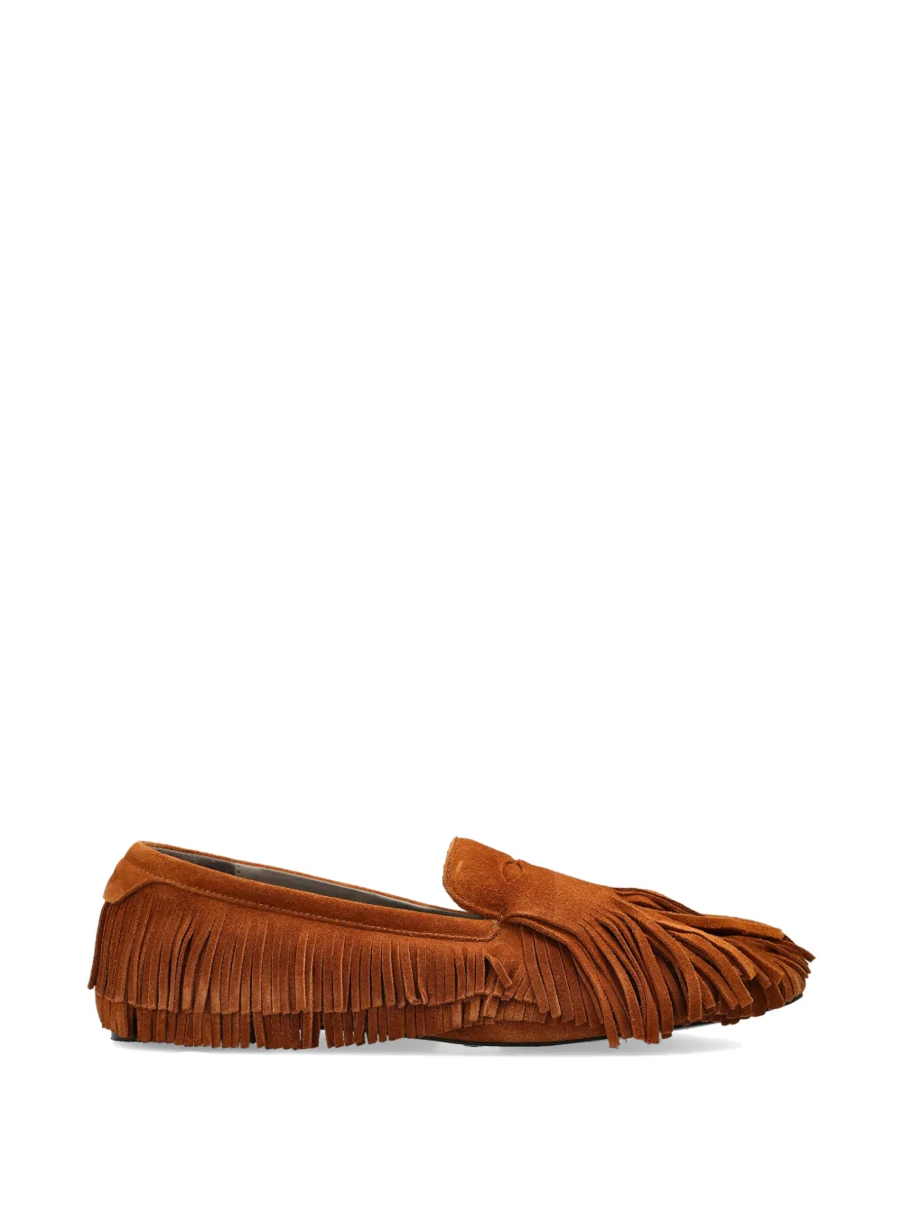 AllSaints Sandy suède loafers met franje Bruin