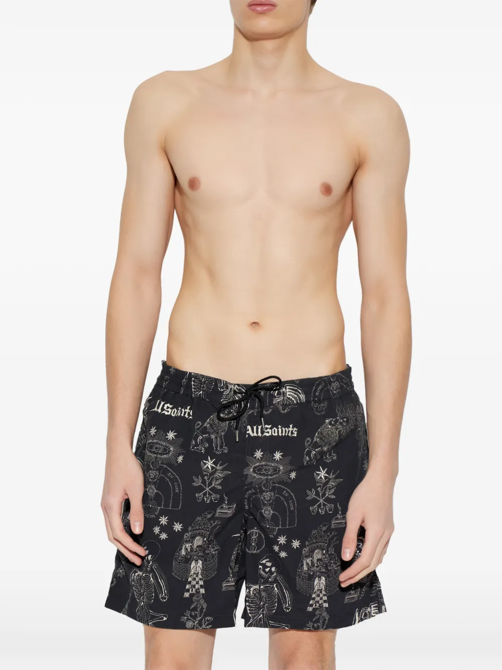  Allsaints Print Beach Shorts - Black 