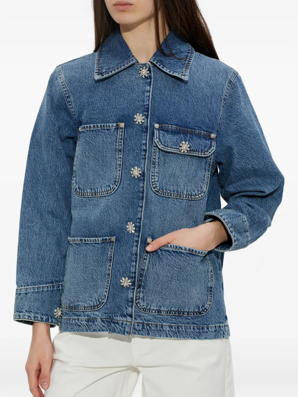 AllSaints Bex denim jack verfraaid met kristallen Blauw
