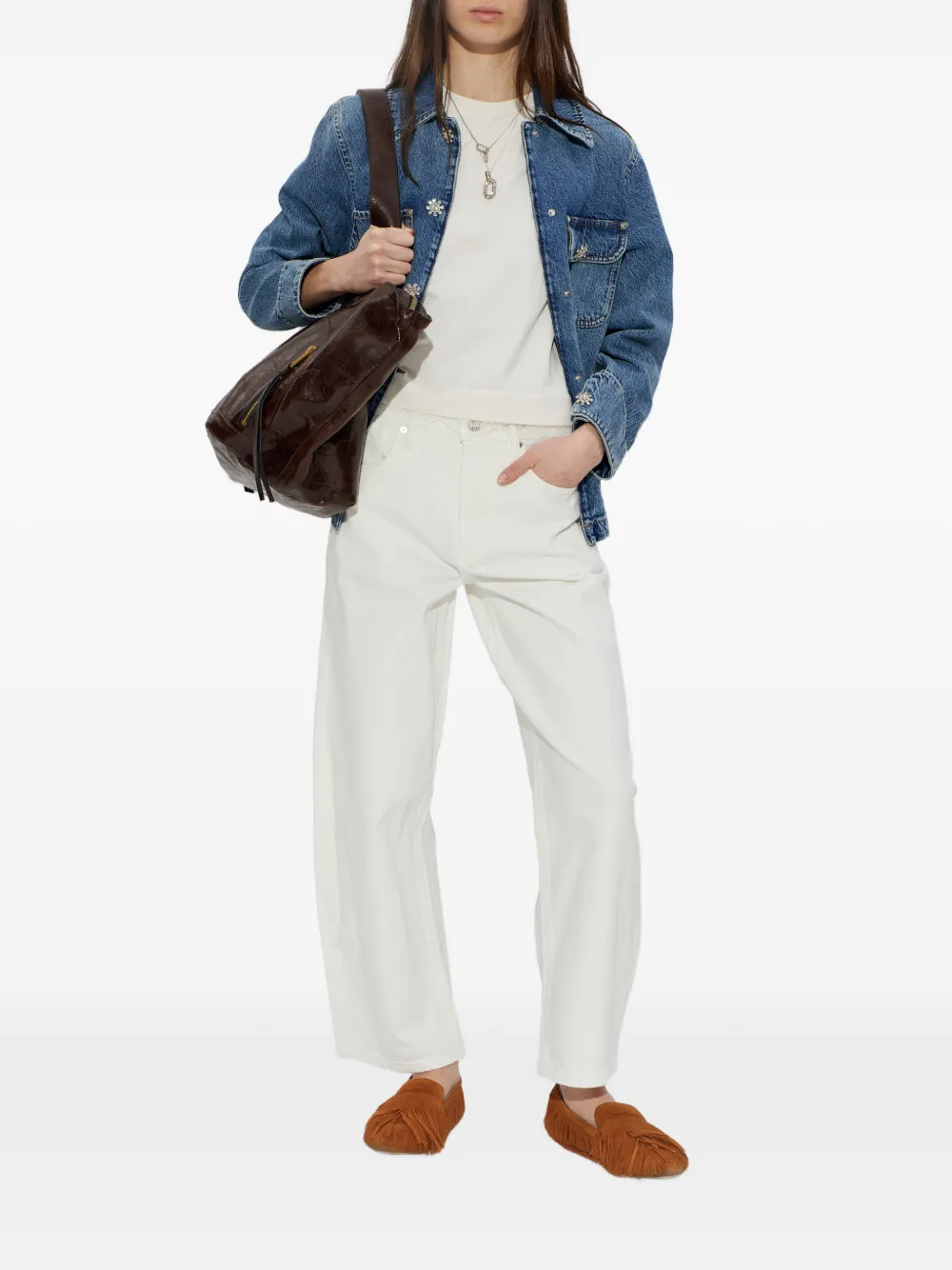 AllSaints Bex denim jack verfraaid met kristallen Blauw
