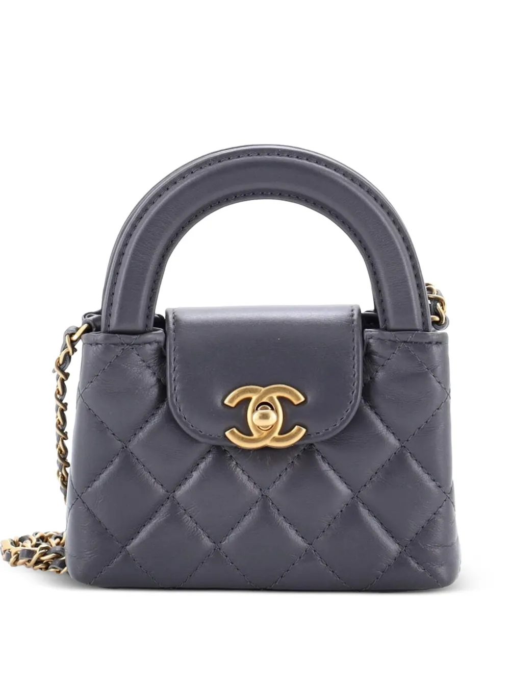 CHANEL Pre-Owned Kelly Top Handle Shopping Bag Quilted Shiny Aged Calfskin Nano crossbody bag - Grigio
