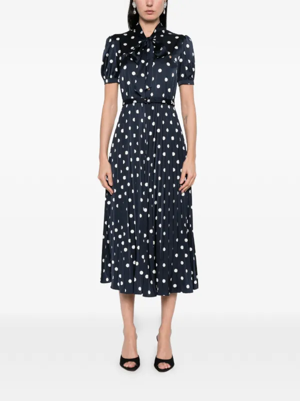 self portrait pleated polka dot dress Self-Portrait Polka Dot Pleated Midi Dress | Blue