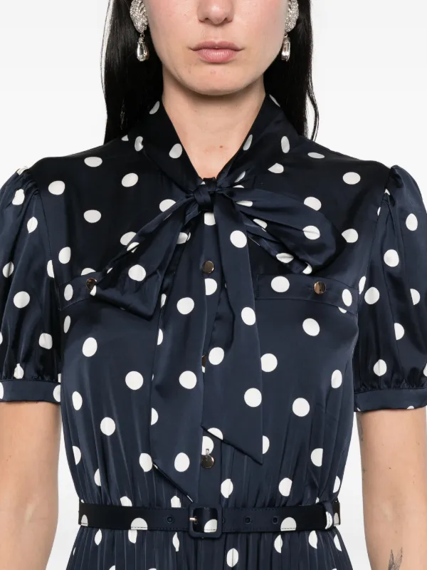 Self-Portrait Polka Dot Pleated Midi Dress | Blue | FARFETCH IL
