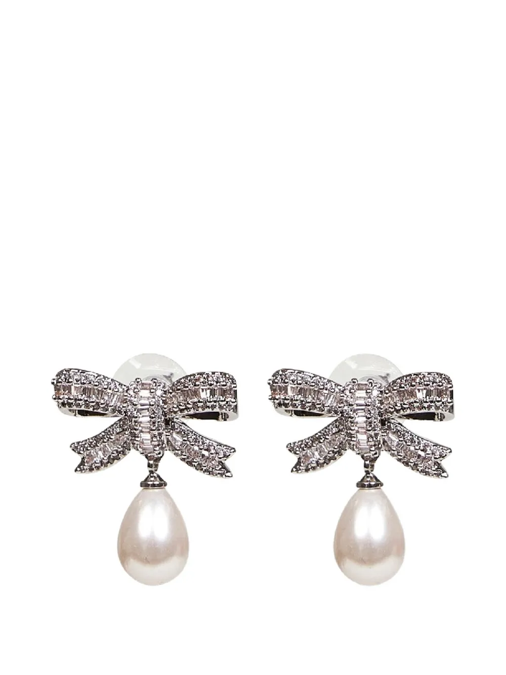 Self-Portrait bow crystal earrings - Argento