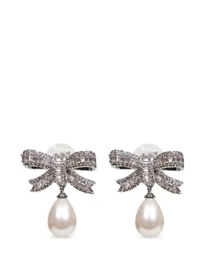 Self-Portrait Micro Bow pearl-tiered Earrings | Silver | FARFETCH