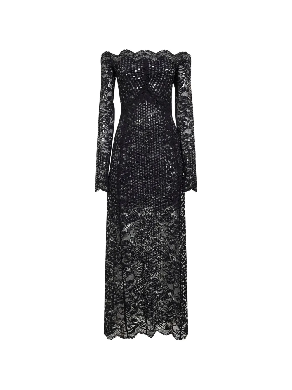 Rabanne sequin-embroidered scalloped dress - Nero