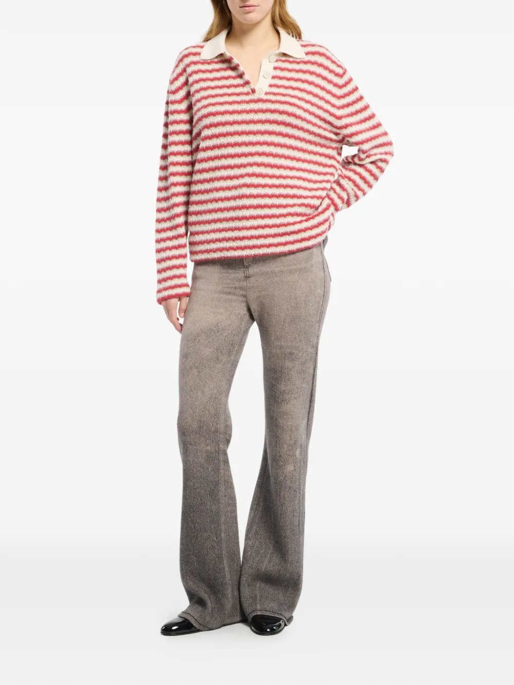 Barrie Gestreept kasjmier poloshirt Rood