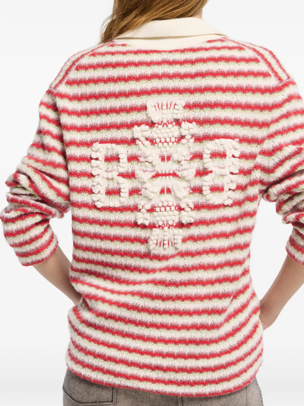 Barrie Gestreept kasjmier poloshirt Rood