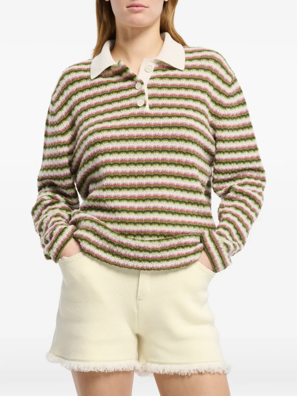 Barrie Kasjmier poloshirt met kant Beige