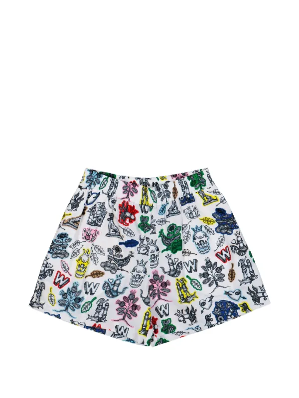 Walter Van Beirendonck Artful-print Elastic Shorts in White