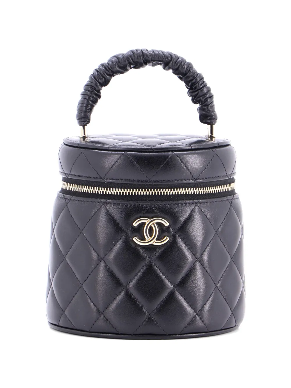 CHANEL Pre-Owned CC Ruched Top Handle Vanity Case Quilted Lambskin Small satchel - Nero
