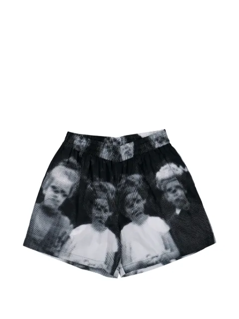 Walter Van Beirendonck portrait-print embroidered logo shorts