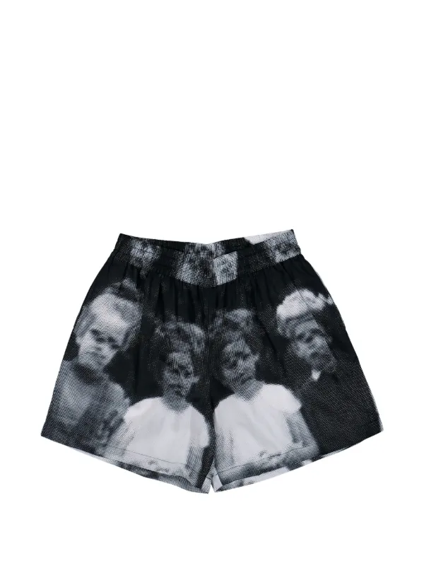 Walter Van Beirendonck Portrait-print Embroidered Logo Shorts in Black