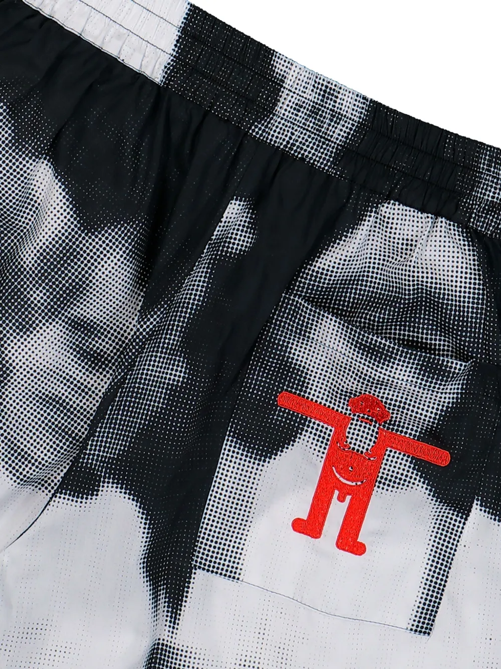 Walter Van Beirendonck Portrait-print Embroidered Logo Shorts in Black, view 5