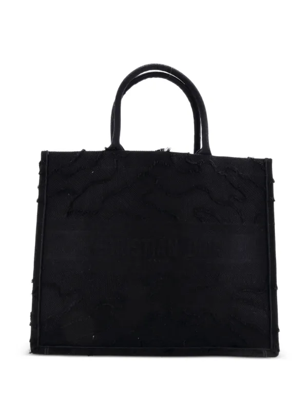 Dior Pre-owned Book Camouflage Embroidered Canvas Large Tote Bag in Black